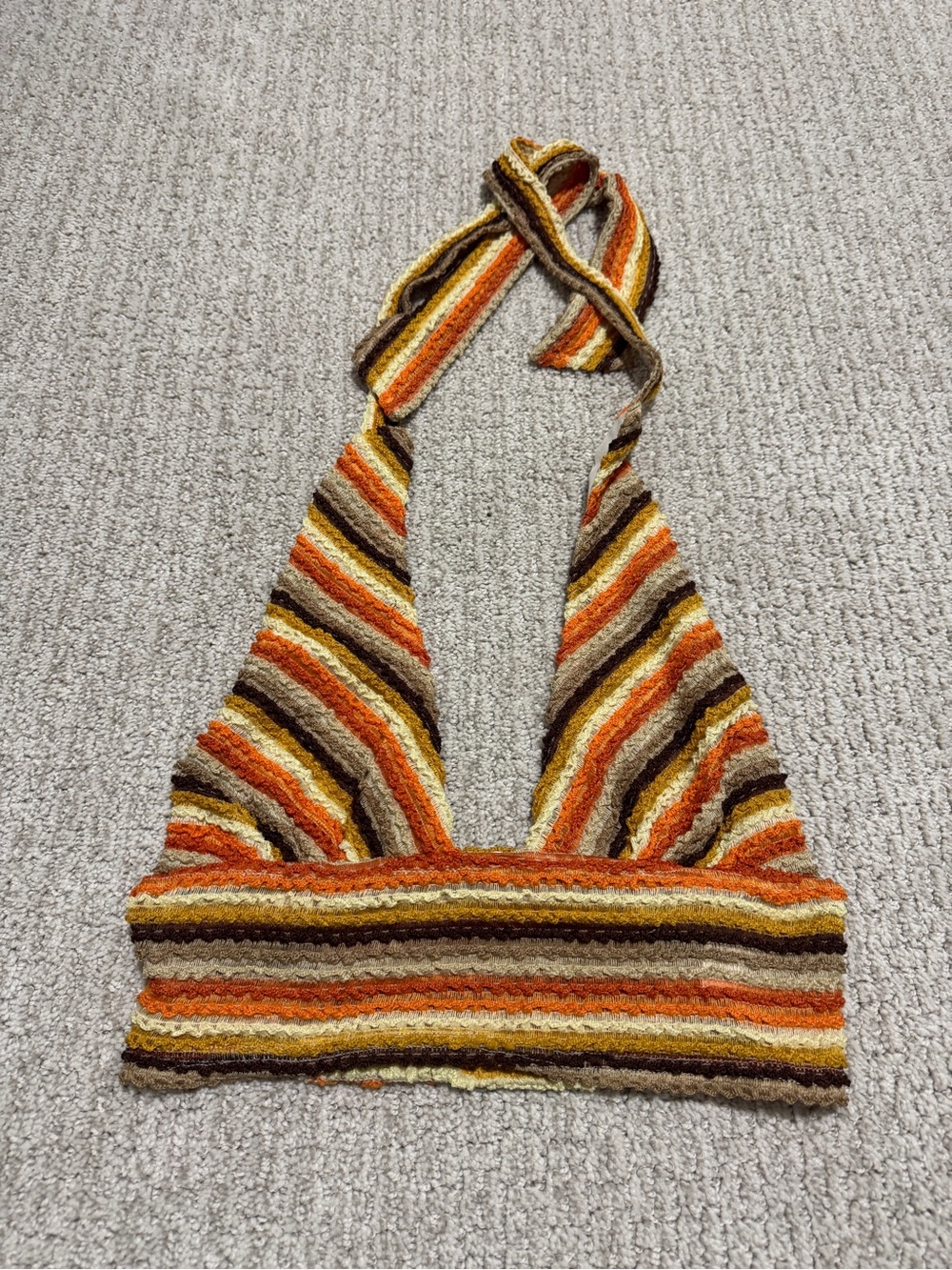 12th Tribe Striped Knit Halter Top in Orange and Brown